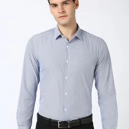 Peter England Men Spread Collar Vertical Striped Slim Fit Formal Shirt-image-84