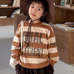 LULU & SKY Girls Typography Striped Henley Neck Extended Sleeves Pockets T-shirt-image-69