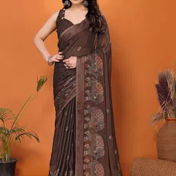 FABMORA Ethnic Motifs Poly Chiffon Saree-5