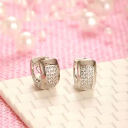 Jazz and Sizzle Silver-Plated American Diamond Studded Circular Shaped Hoop Earrings-87