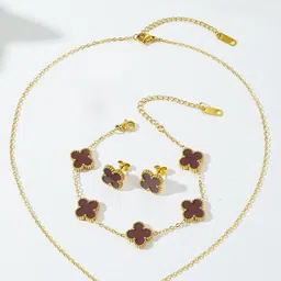 Jewels Galaxy Gold-Plated Anti Tarnish Clover Jewellery Set-17