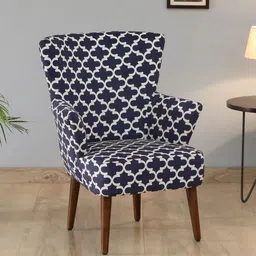 GLOBALLY INDIAN Navy Blue & White Printed Wooden Lounge Chair-image-3