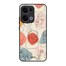 QRIOH Abstract Faces Printed Silicone Glass Oppo Reno13 5G Back Case-image-41