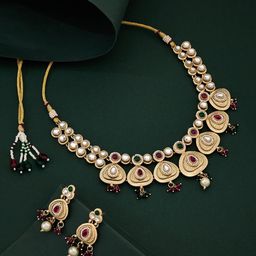 ATIBELLE Gold-Plated Kundan Studded & Beaded Jewellery Set-image-55