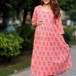 Aujjessa Ethnic Motifs Printed Pure Cotton Maternity Anarkali Kurta-picture-48