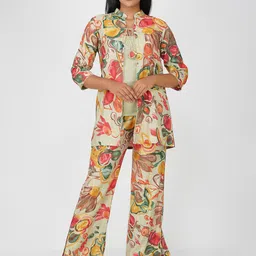 Bindigasm Floral Printed Mandarin Collar Top With Trousers & Jacket-image-28