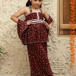 Bugandbees Girls Floral Printed Top With Palazzos & Dupatta-image-40