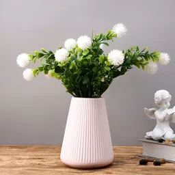 Myntra Elegant Homes Pink Fluted Striped Ceramic Flower Vase-picture-1