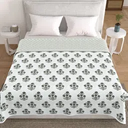 HOME AFFAIRS White & Green Ethnic Motifs Printed AC Room 210 GSM Cotton Double Bed Dohar-30