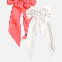 Rovlina Women Set of 2 White & Peach Satin Hair Bow Clips-picture-23