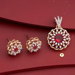 Kushal's Fashion Jewellery Ruby Gold-Plated Party Zircon-Studded Jewellery Set-58
