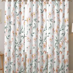 ANA White & Red Set of 3 Floral Room Darkening Door Curtain-11