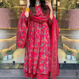KALINI Women Floral Printed Regular Anarkali Kurta With Palazzos And Dupatta-3