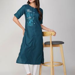 Rootover 30 Women Roll-Up Sleeves Round Neck Kurta-image-32