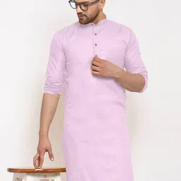 Men Solid Straight Kurta (Pink)-image-73