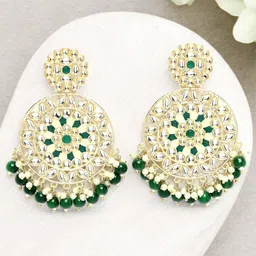 ADIVA Gold-Plated Kundan Stone-Studded Pearl Meenakari Circular Shaped Drop Earrings-48