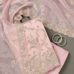 Koskii Floral Embroidered Beads & Stones Unstitched Dress Material-image-66
