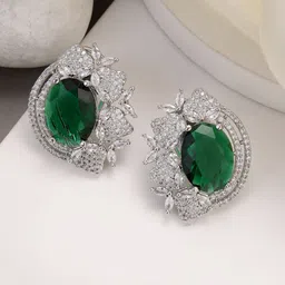 ZENEME Rhodium Plated Contemporary American Diamond Studded Earrings-55
