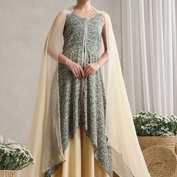 Khushal K Floral Printed A-Line Kurta With Palazzos & Dupatta-image-33