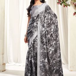 HERE&NOW Floral Printed Pure Chiffon Saree-image-100