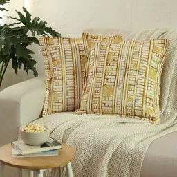 House This Yellow & White Set of 2 Floral Square Cushion Covers-50