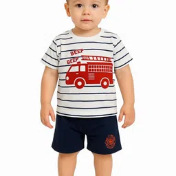 MOM & SON Boys Striped T-shirt with Shorts-image-76