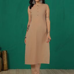 Nayo Mandarin Collar Sleeveless Pure Cotton Straight Kurta With Trousers-picture-15