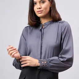 Style Quotient Mandarin Collar Bishop Sleeves Shirt Style Top-image-87
