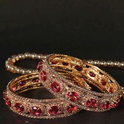 LAVAZZA Pack Of 2 Gold-Plated American Diamond & Zircon Stone-Studded Bangles-image-3