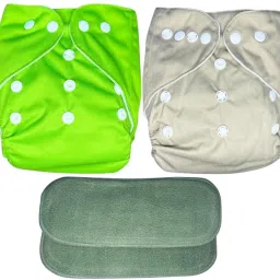 New Solid Combo Button Reusable Diaper Nappy With Insert (2 Diaper+2 insert)#2T-1