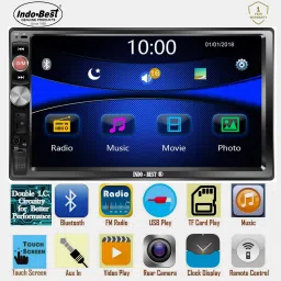 indo-best IBDDBT1 New Edition Universal Model Heavy Duty Double Din Car Stereo and 8 LED High Definition Enhanced Night Vision Rear View Camera - Product Combo For All Car Brands and Models - 7" Full HD Touch Screen with Double IC and Heavy Chassis / Bluetooth / Mic Calling / Rear View Camera Support / Steering Control Support / Equaliser / Remote / FM / USB / AUX / SD Port Car Stereo image 2