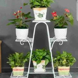 6 pot multiple plant stand for outdoor indoor balcony garden (without pot white) Plant Container Set-24
