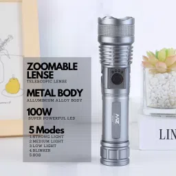 mz M983 (ZOOMABLE LED METAL TORCH)5 Modes Flashlight, Super Bright 100W Light Torch image 2