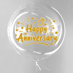 Solid Large 18" Happy Anniversary Golden Gold BOBO Bobble Transparent Round Balloon (Pack Of 1) Bubble Balloon-20