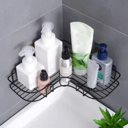 1 Self-Adhesive Black Corner Shelves for Bathroom Organization - 2 Magic Sticker Iron Wall Shelf-image-42