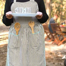TARAN LIVING Brown Cotton Striped Bib Apron-25