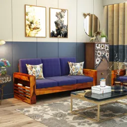 woodenmood Maruti 3 Seater Wooden Sofa (BLUE Colour, Honey Finish)-picture-15