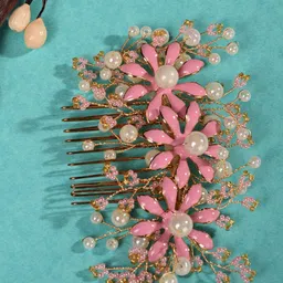 Saraf RS Jewellery Women Enamelled Flower Tiara Comb Pin-image-58