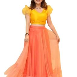 Rise on fab_Designer Net material Peach color semi stiched lehenga choli image 3