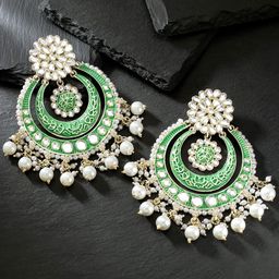 Peora Gold-Plated Pearl & Kundan Studded Contemporary Chandbalis-4