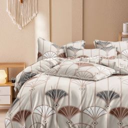 Bajo's Beige & Brown Geometric 350 TC King Bedsheet with 2 Pillow Covers-45