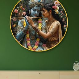 SAF Gold-Toned & Blue Radha Krishna Printed Wall Art-18