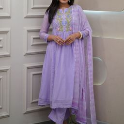 PARNAVI Women Solid Embroidered Kurta with Pyjama & Dupatta-picture-52