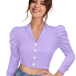 SHOPONBIT Women Textured V-Neck Crop Shirt Style Top-10