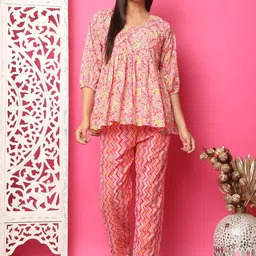 ETC Floral Printed Cotton Peplum With Pant Set-image-28