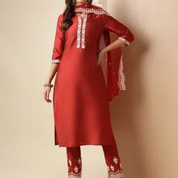 Anouk Women Embroidered Regular Kurta with Trousers & With Dupatta-18