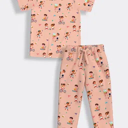 Orange Sugar Unisex Kids Printed T-shirt with Pyjamas-image-36
