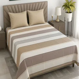 Threadwear Beige & Brown Geometric 400 TC Bedsheet with 2 Pillow Covers-picture-12