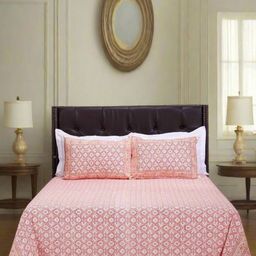 SHAHENAZ Pink & White Floral Cotton 120 TC Queen Bedsheet with 2 Pillow Covers-image-59