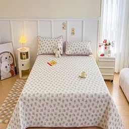 JC HOME White & Pink Printed Pure Cotton Double Queen Bed Covers 2 x 1.8 m-picture-40